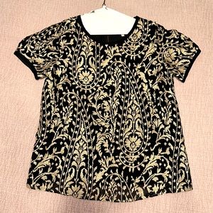 Joie Black and Gold Embroidered Top